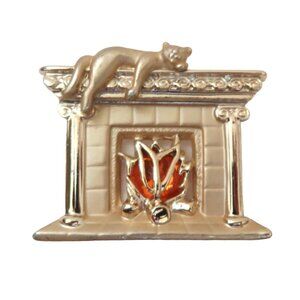 AJC Cat on Fireplace brooch pin